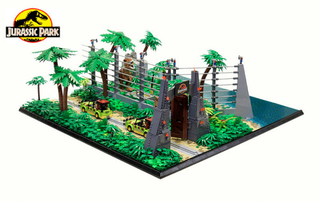 Illustration for article titled This Jurassic Park Lego Diorama Combines All Four Movies Into One Massive Display